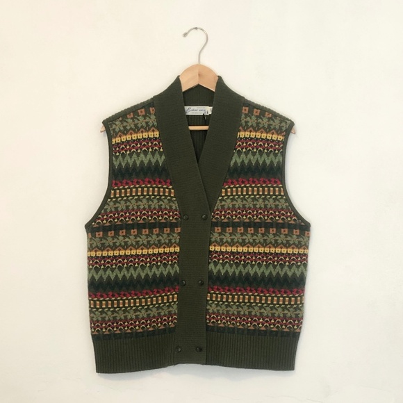 Labour Union Fair Isle Lambswool Sleeveless Shawl Collar Cardigan Size 40 NWT - Picture 3 of 6